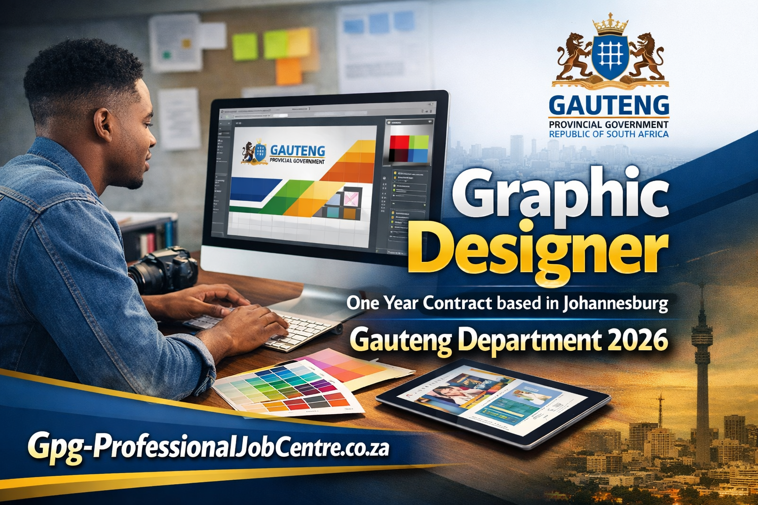 Graphic Designer working on corporate identity design for Gauteng Department