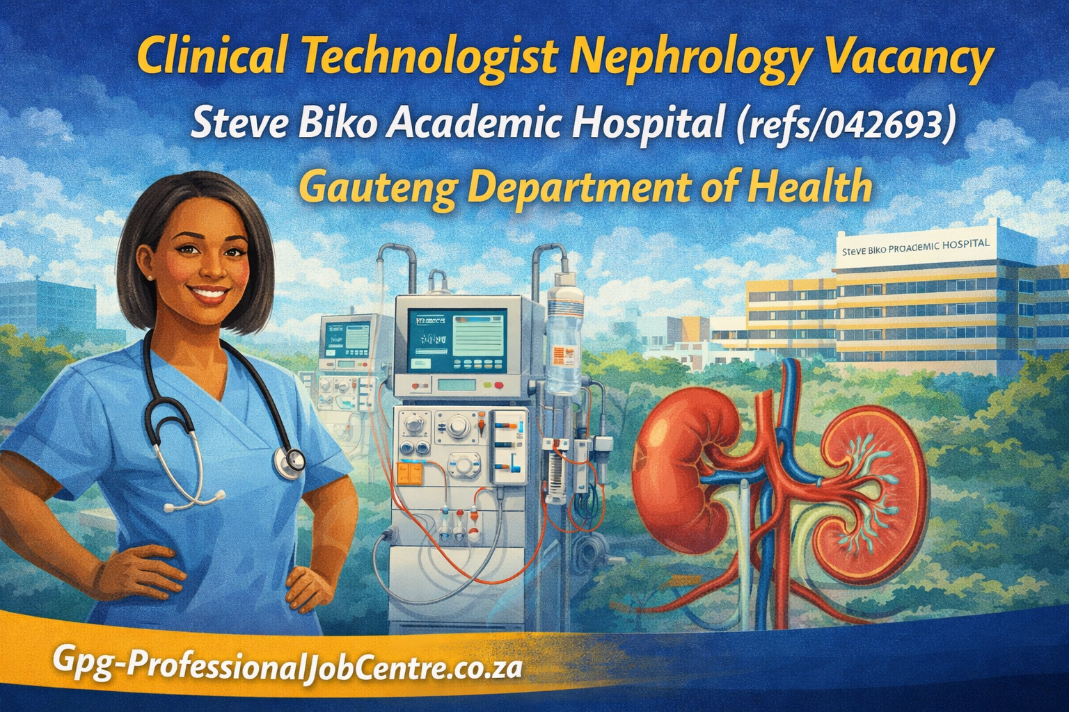 Clinical technologist performing dialysis treatment in Gauteng hospital