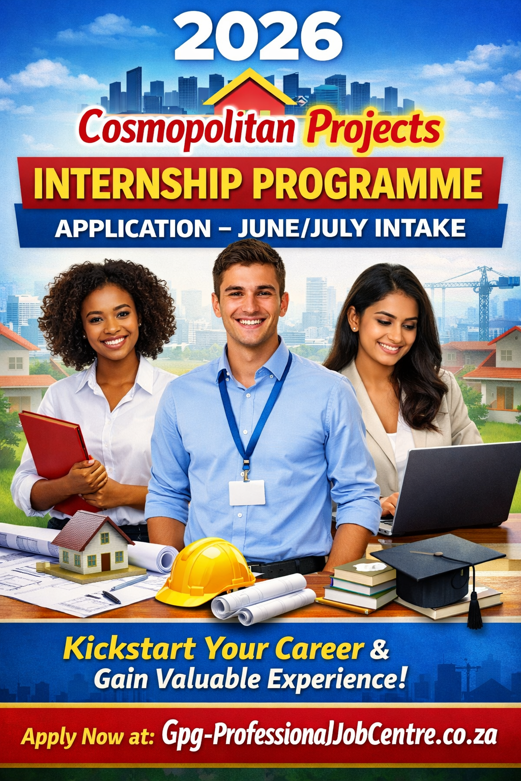 University students on a construction site during the Cosmopolitan Projects Paid Internship Programme 2026 in Midrand