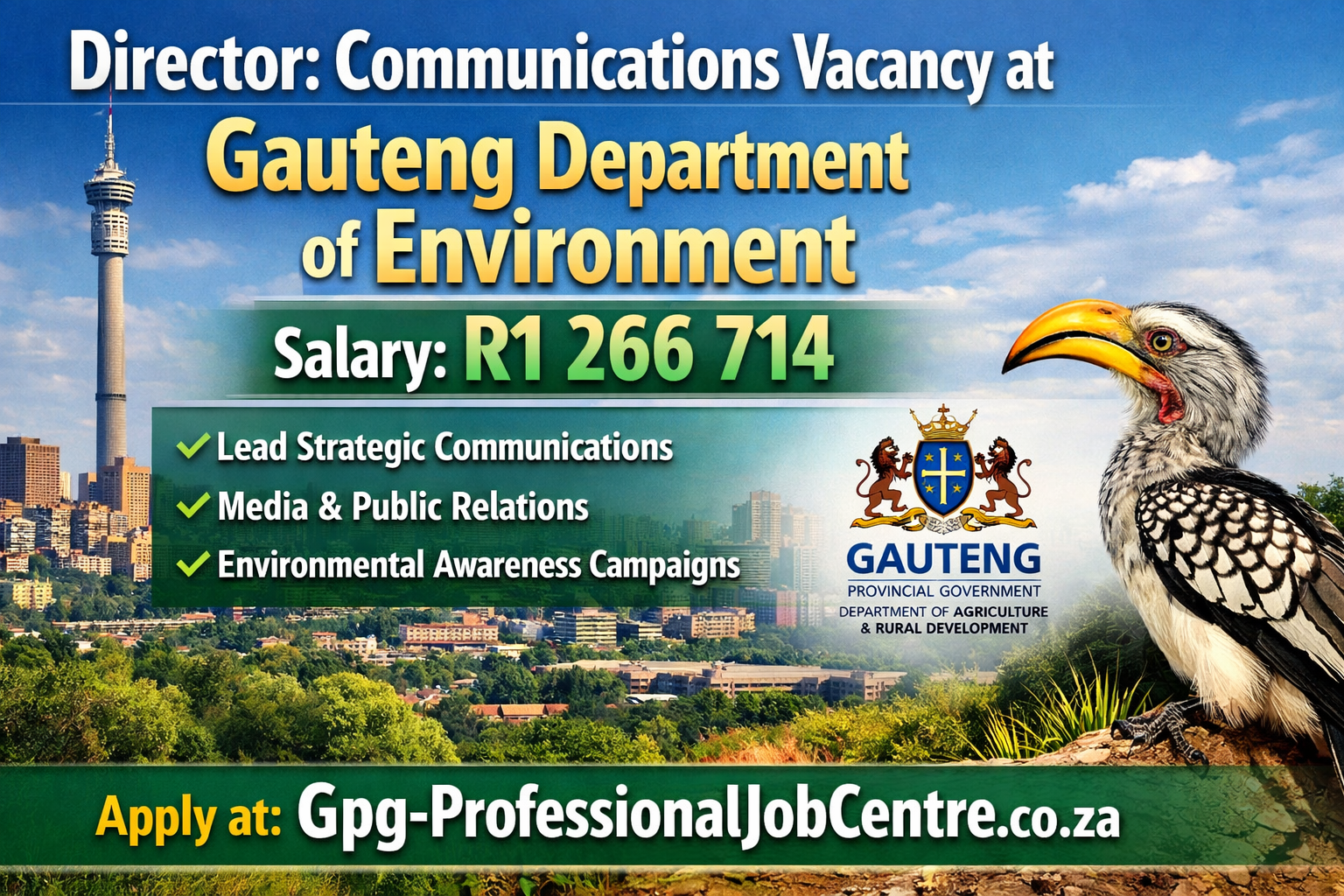 Director: Communications Vacancy at Gauteng Department of Environment. Salary R1 266 714