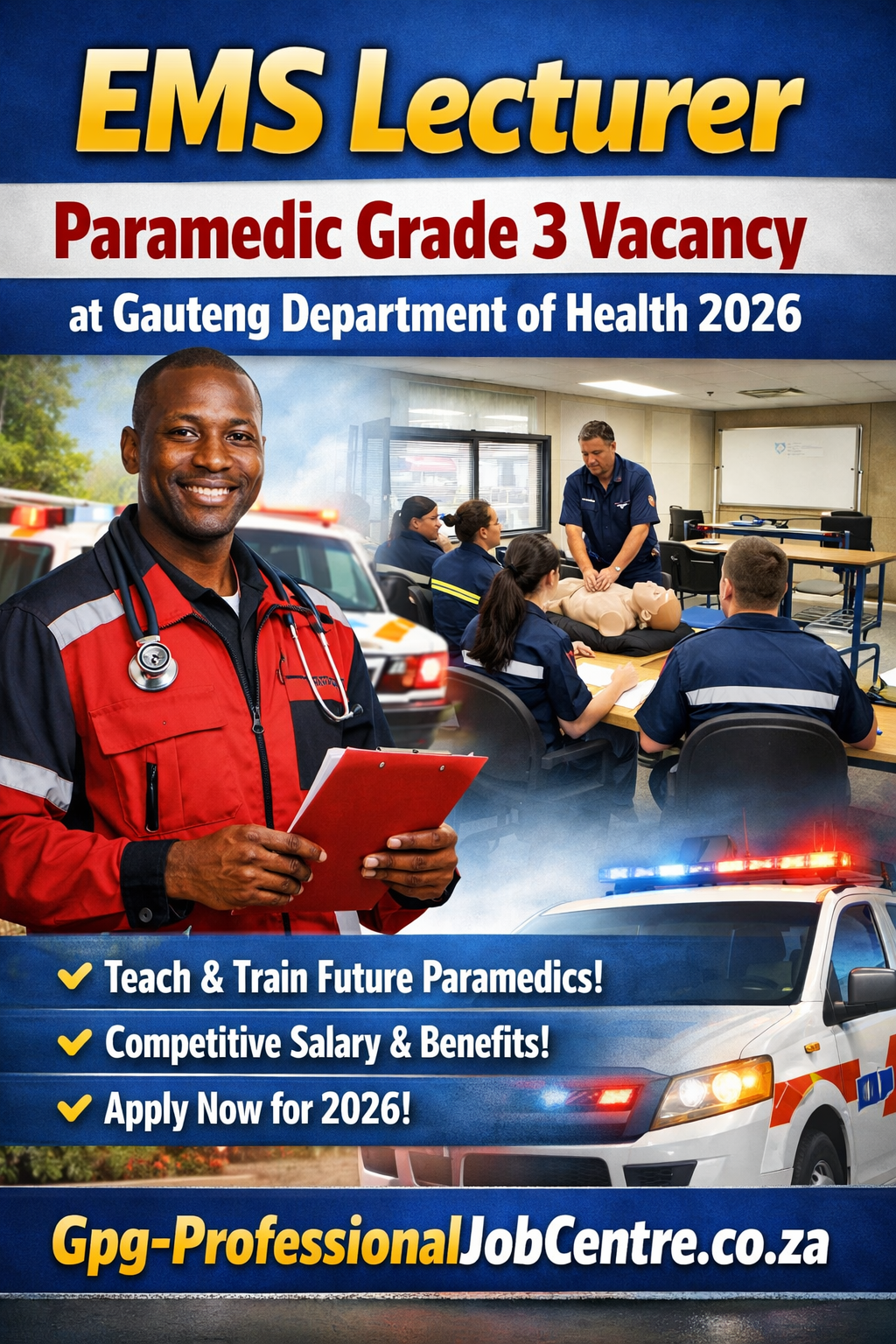 EMS Lecturer Paramedic Grade 3 Gauteng Department of Health GPG Professional Job Centre Vacancies