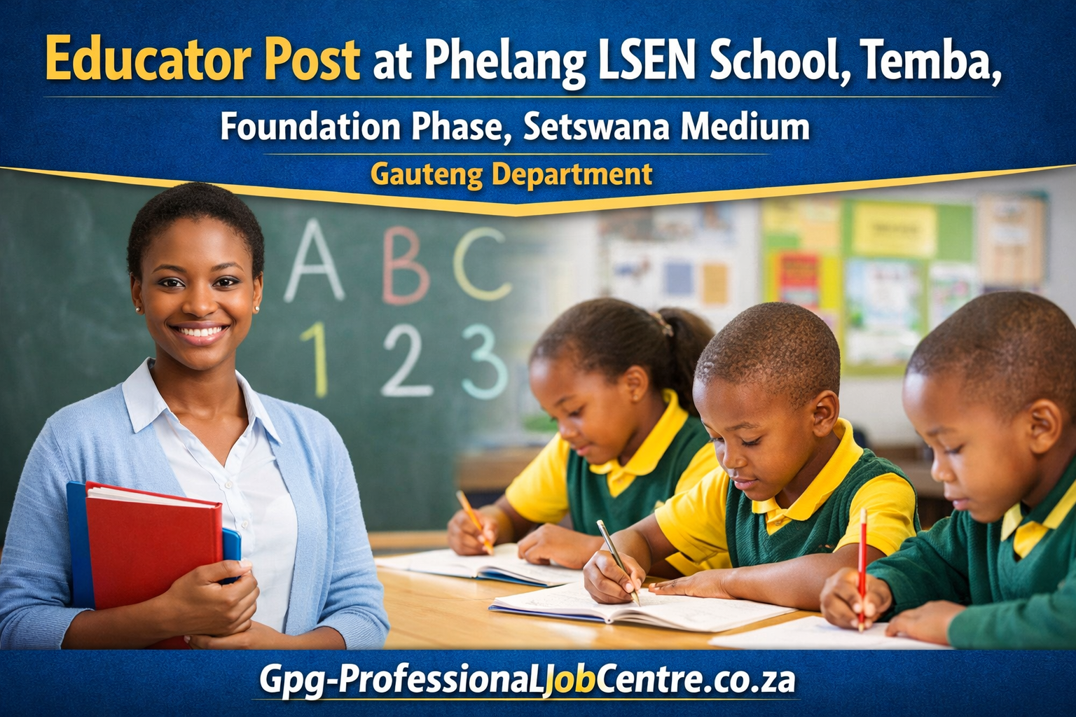 Educator teaching young learners in a special needs classroom in Gauteng
