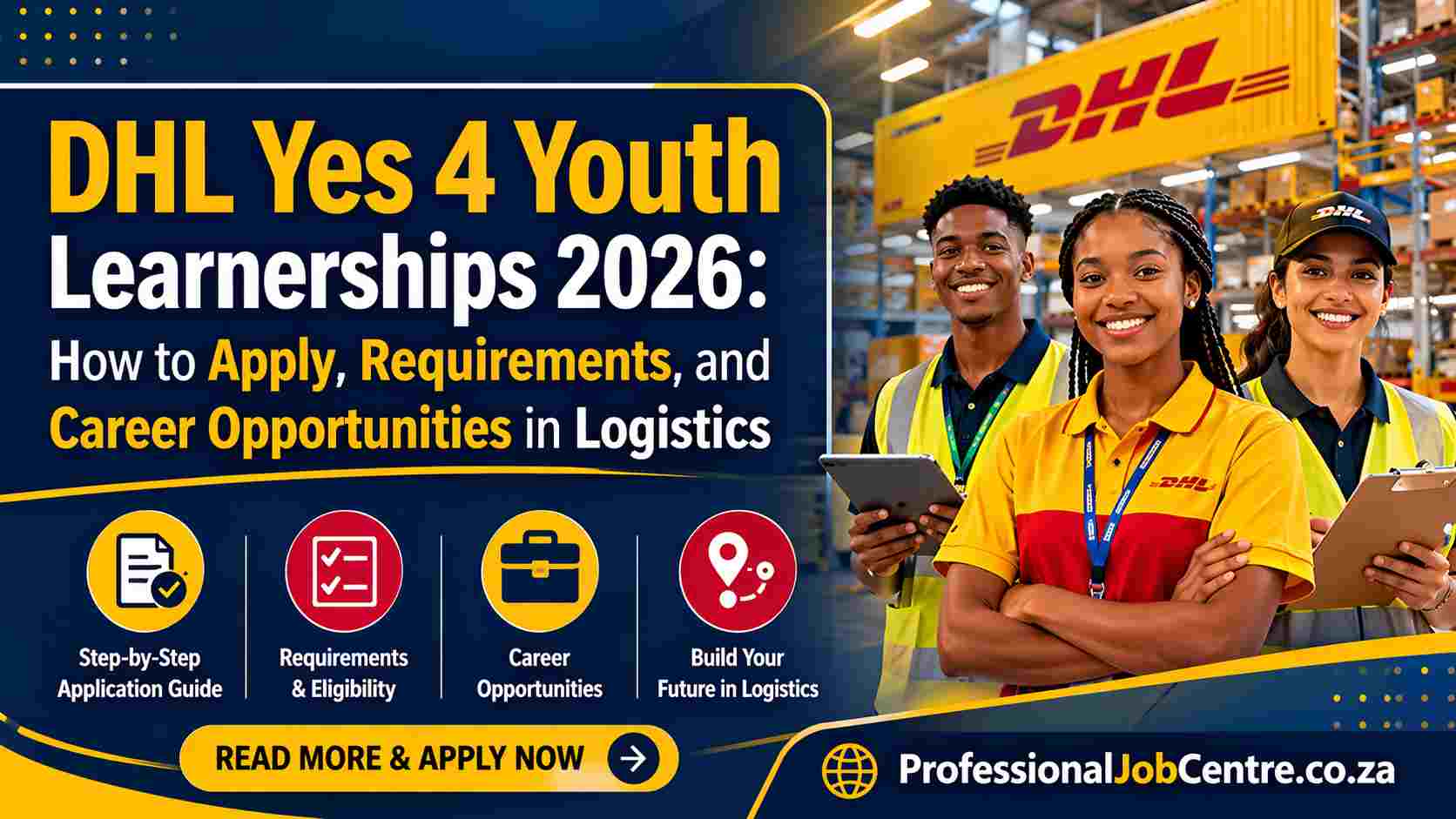 Young South African learners working in a DHL warehouse handling goods and inventory