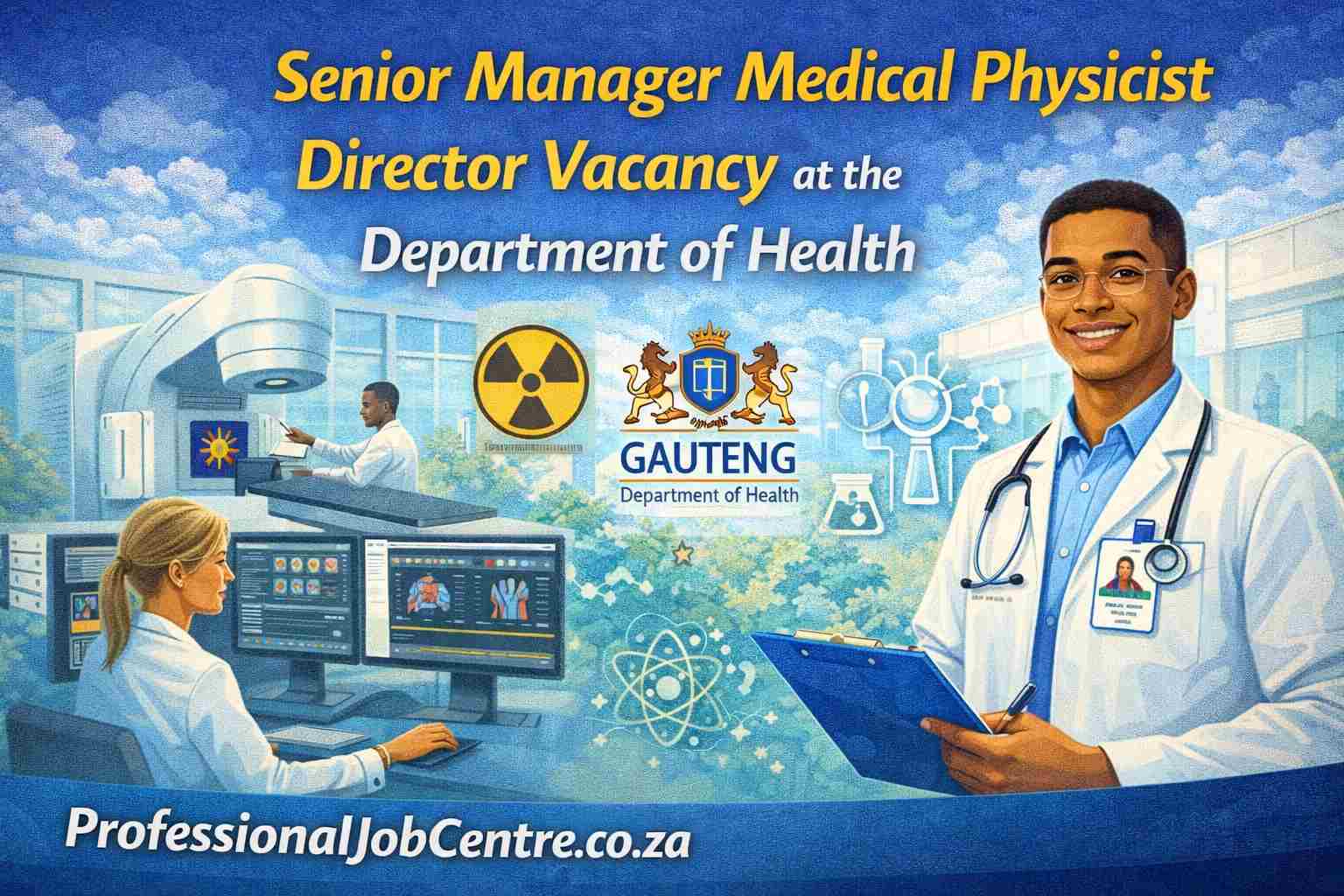 Medical physicist reviewing radiotherapy equipment in a hospital oncology department