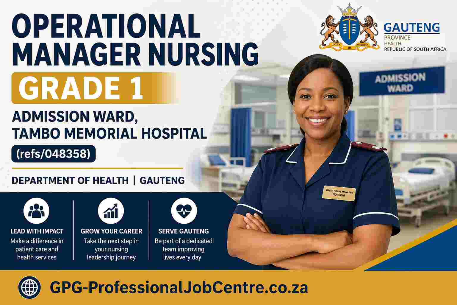 Senior nurse supervising hospital admission ward in Gauteng