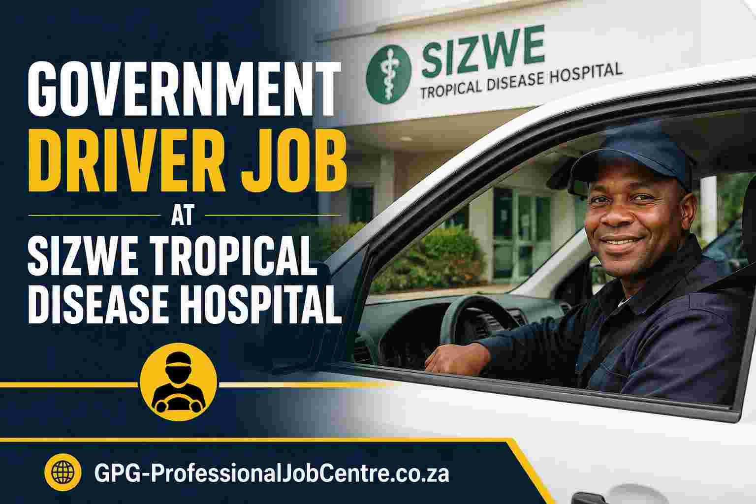 White hospital transport vehicle parked outside a Gauteng Department of Health facility, representing the government driver job at Sizwe Tropical Disease Hospital.