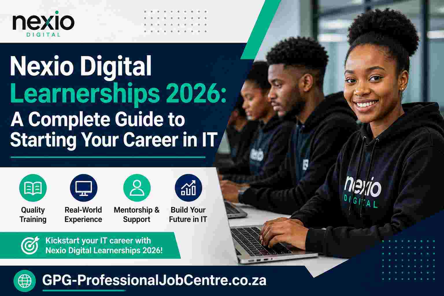 Young South Africans learning IT skills in a digital learnership programme