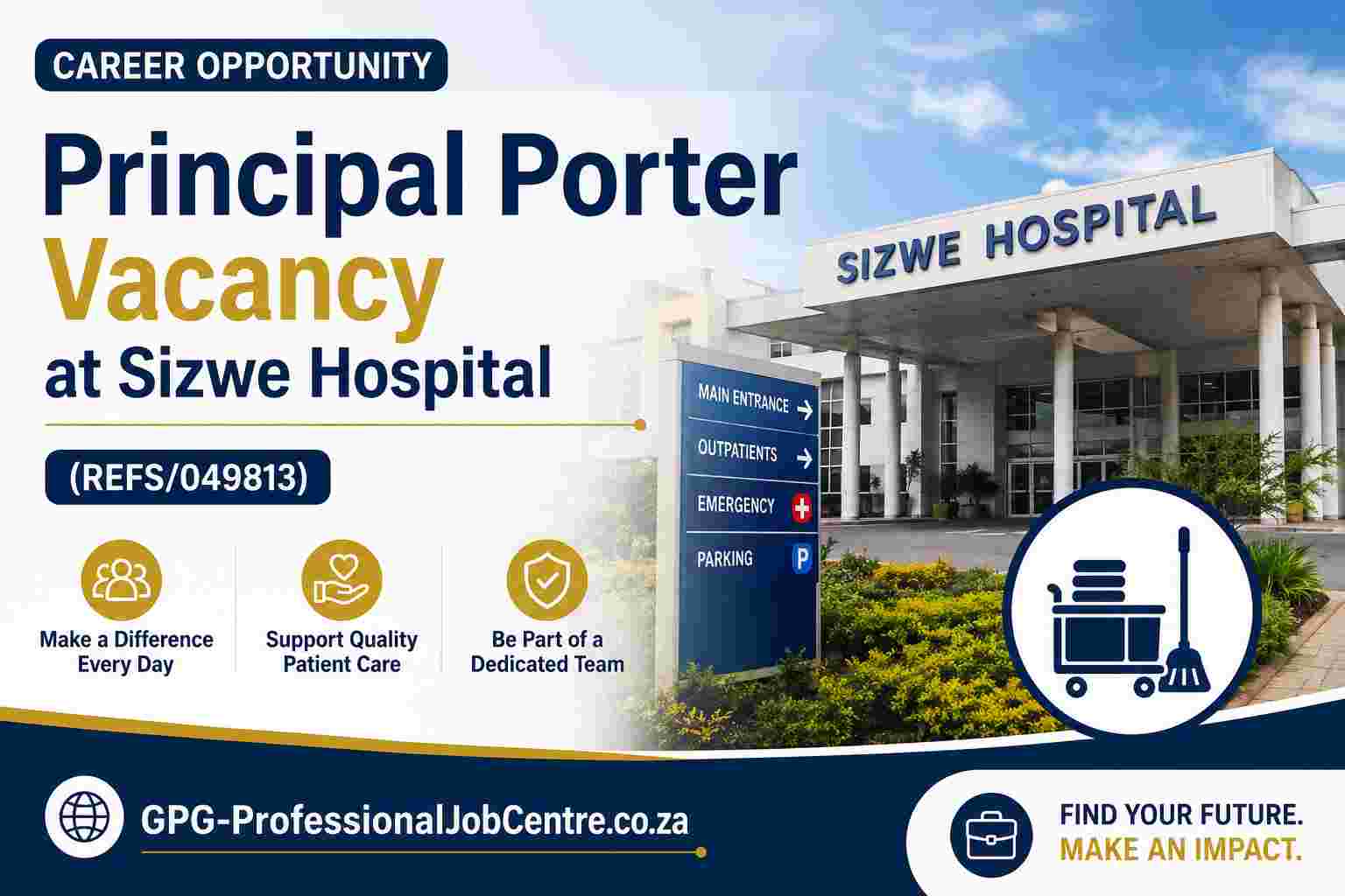 Principal Porter government hospital job vacancy at Sizwe Tropical Disease Hospital Gauteng Department of Health 2026
