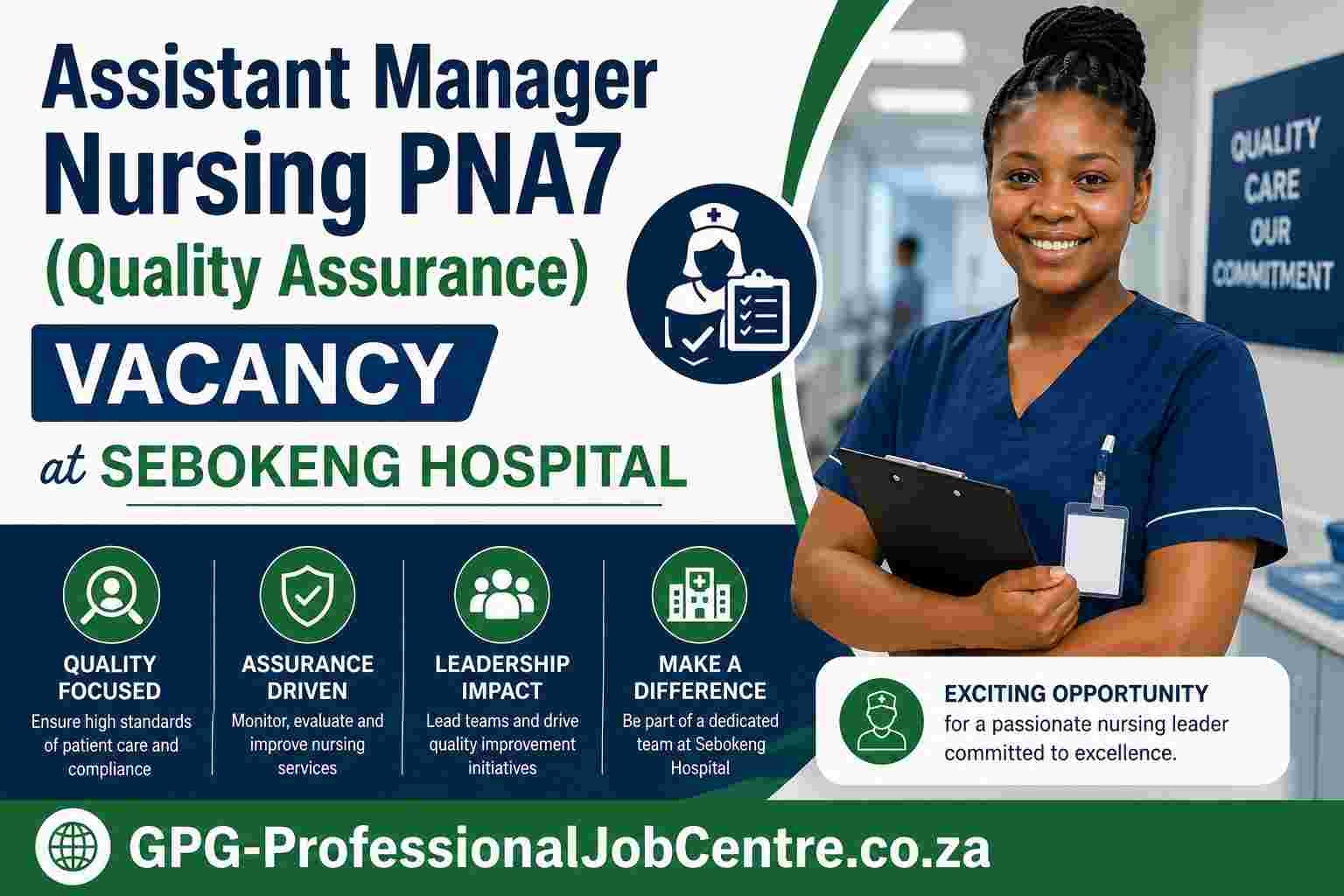Sebokeng Hospital assistant manager nursing PNA7 quality assurance vacancy details.