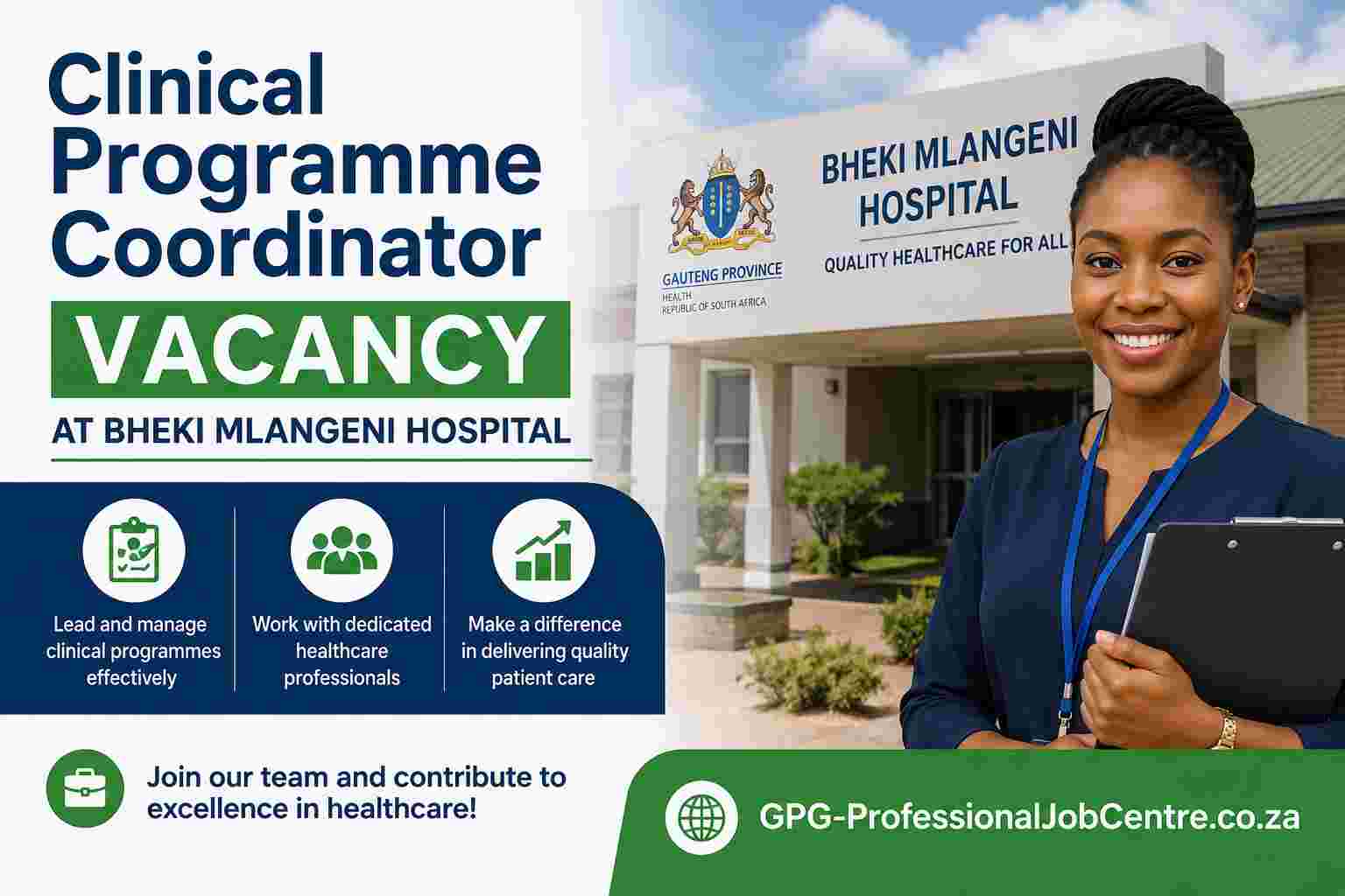 Clinical Programme Coordinator CETU job vacancy announcement at Bheki Mlangeni District Hospital showing salary and requirements.