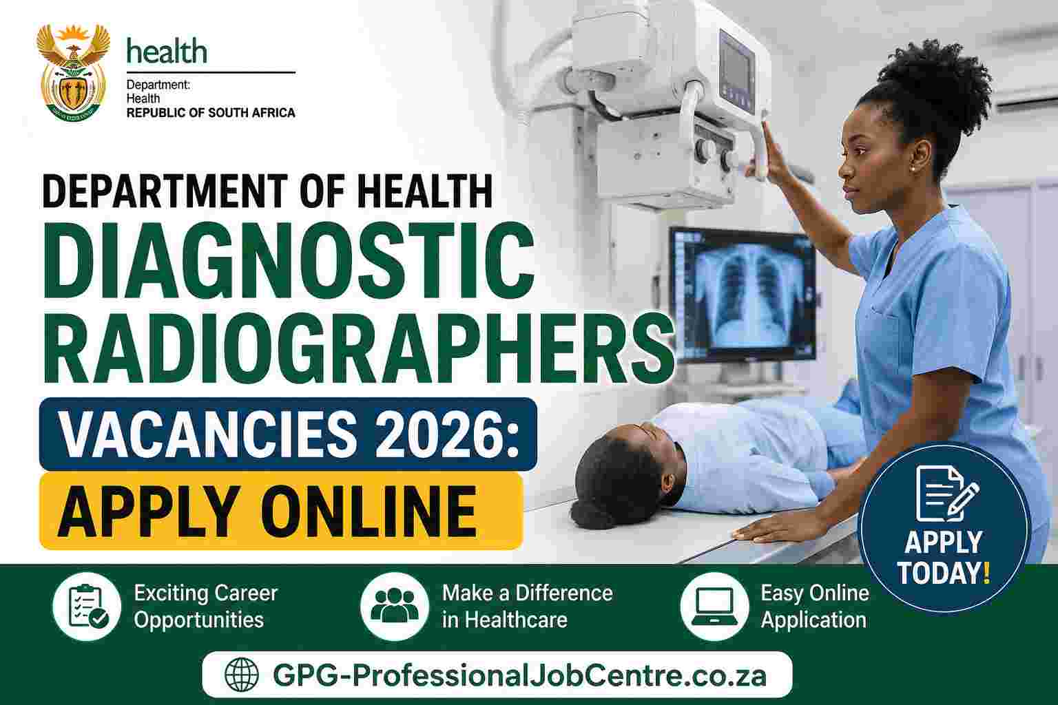 Diagnostic radiographer analyzing medical imaging scan at a South African government hospital.