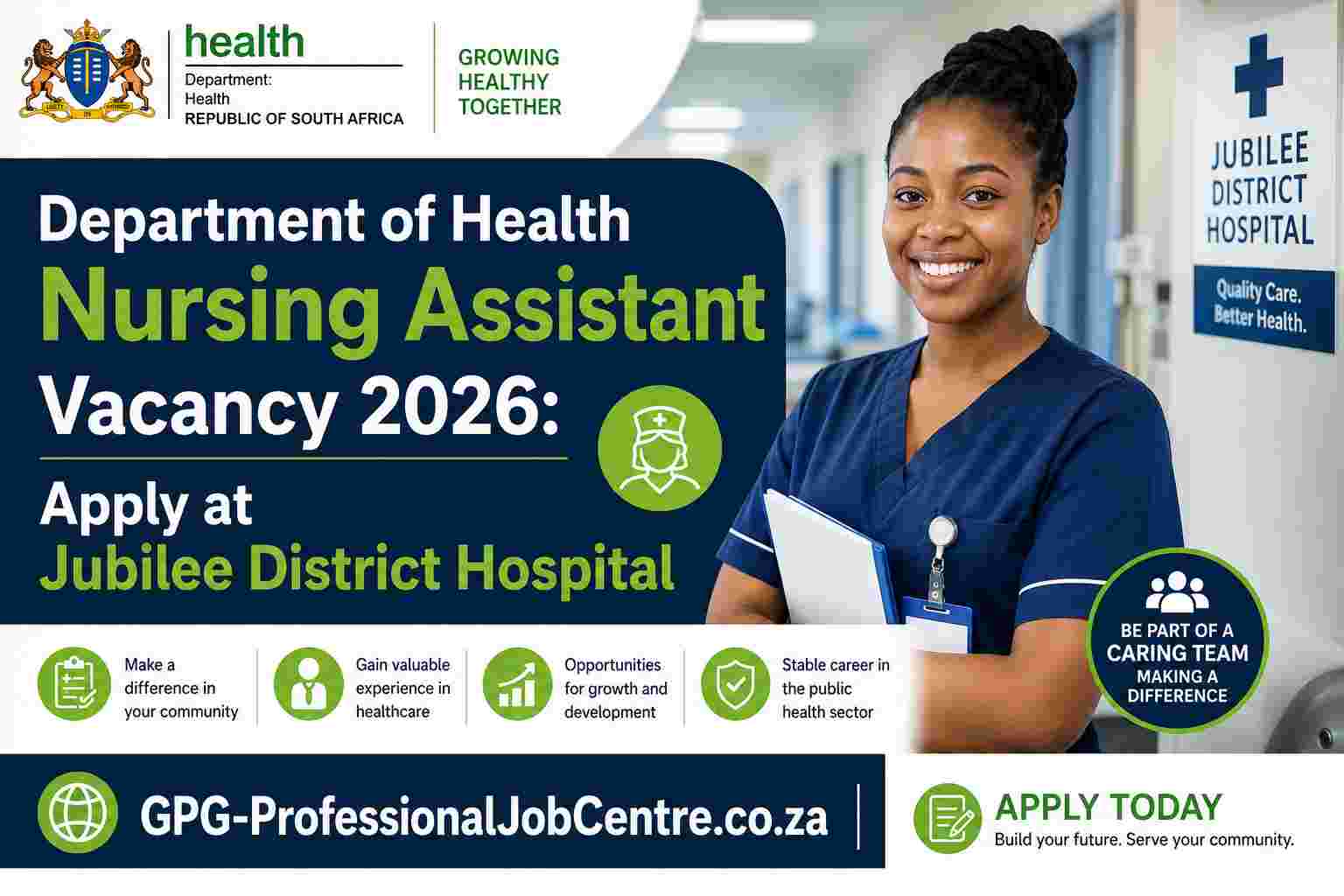 Department of Health Nursing Assistant Vacancy 2026 at Jubilee District Hospital