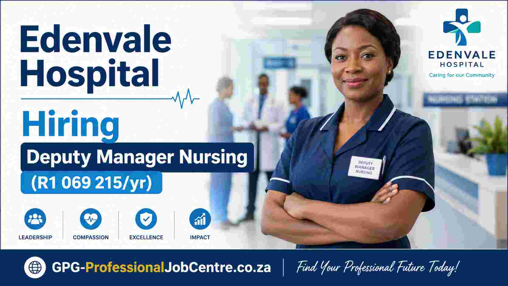 Modern hospital corridor representing Edenvale Regional Hospital nursing management vacancy in Gauteng.