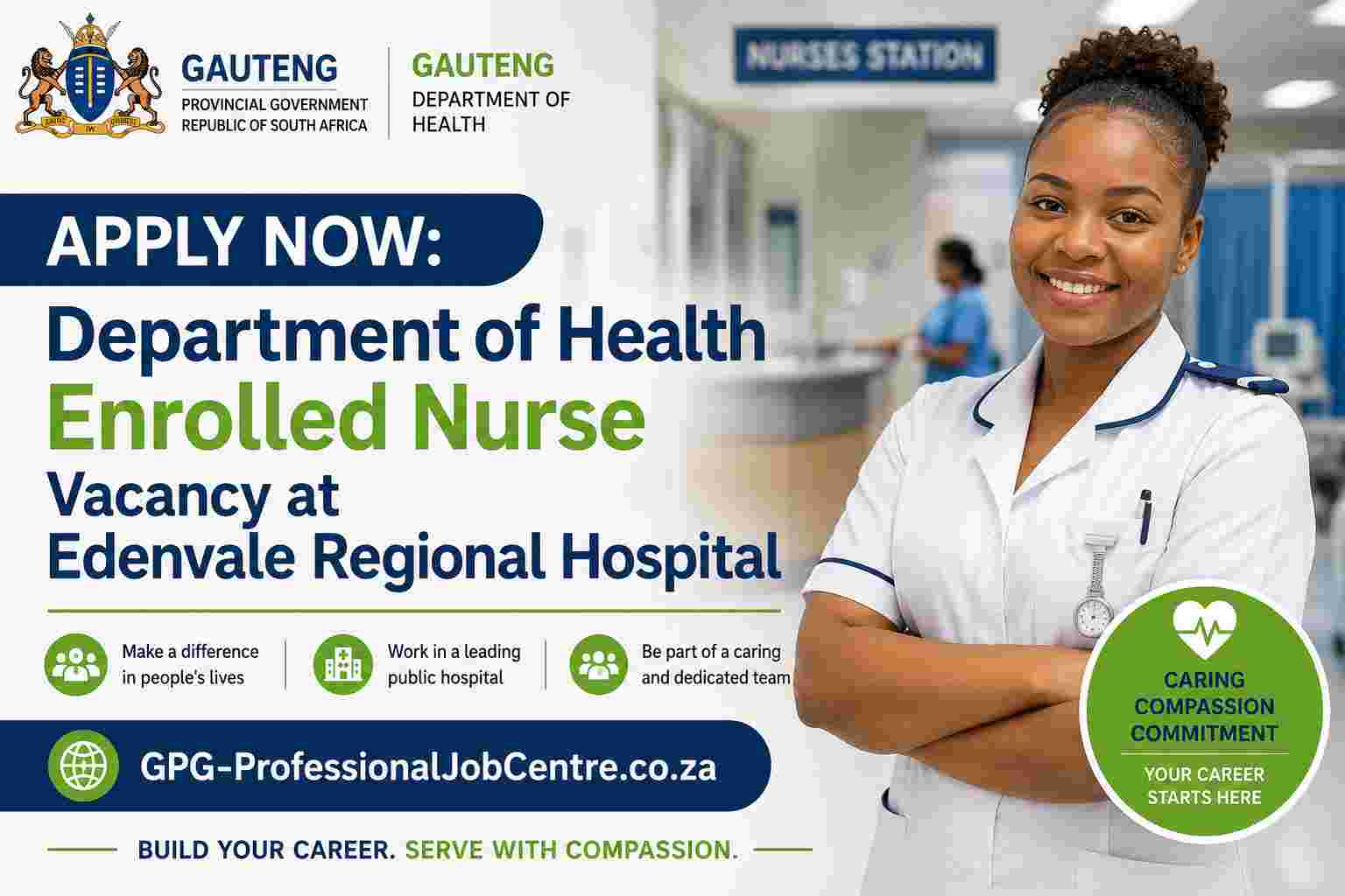 Enrolled Nurse vacancy announcement at Edenvale Regional Hospital under the Gauteng Department of Health