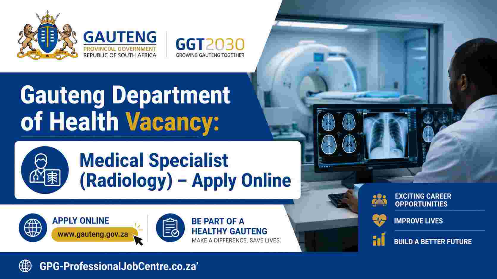 Medical Specialist Radiology vacancy banner for Edenvale Regional Hospital under the Gauteng Department of Health.