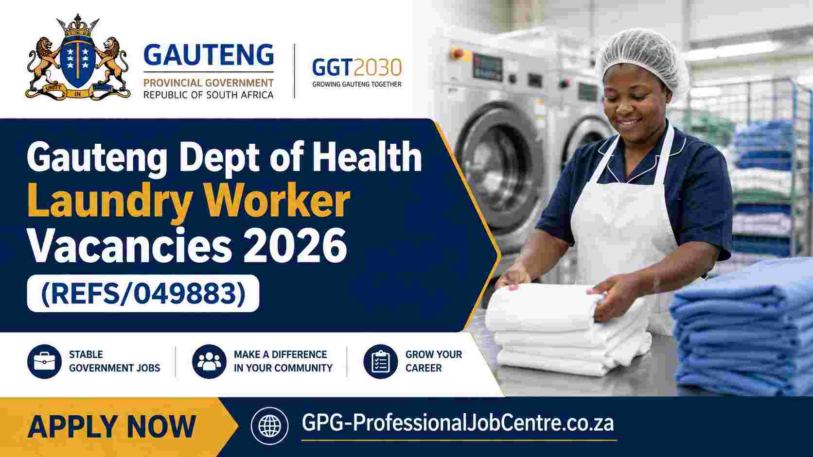 Gauteng Dept of Health Laundry Worker Vacancies 2026 at Jubilee District Hospital advertisement.
