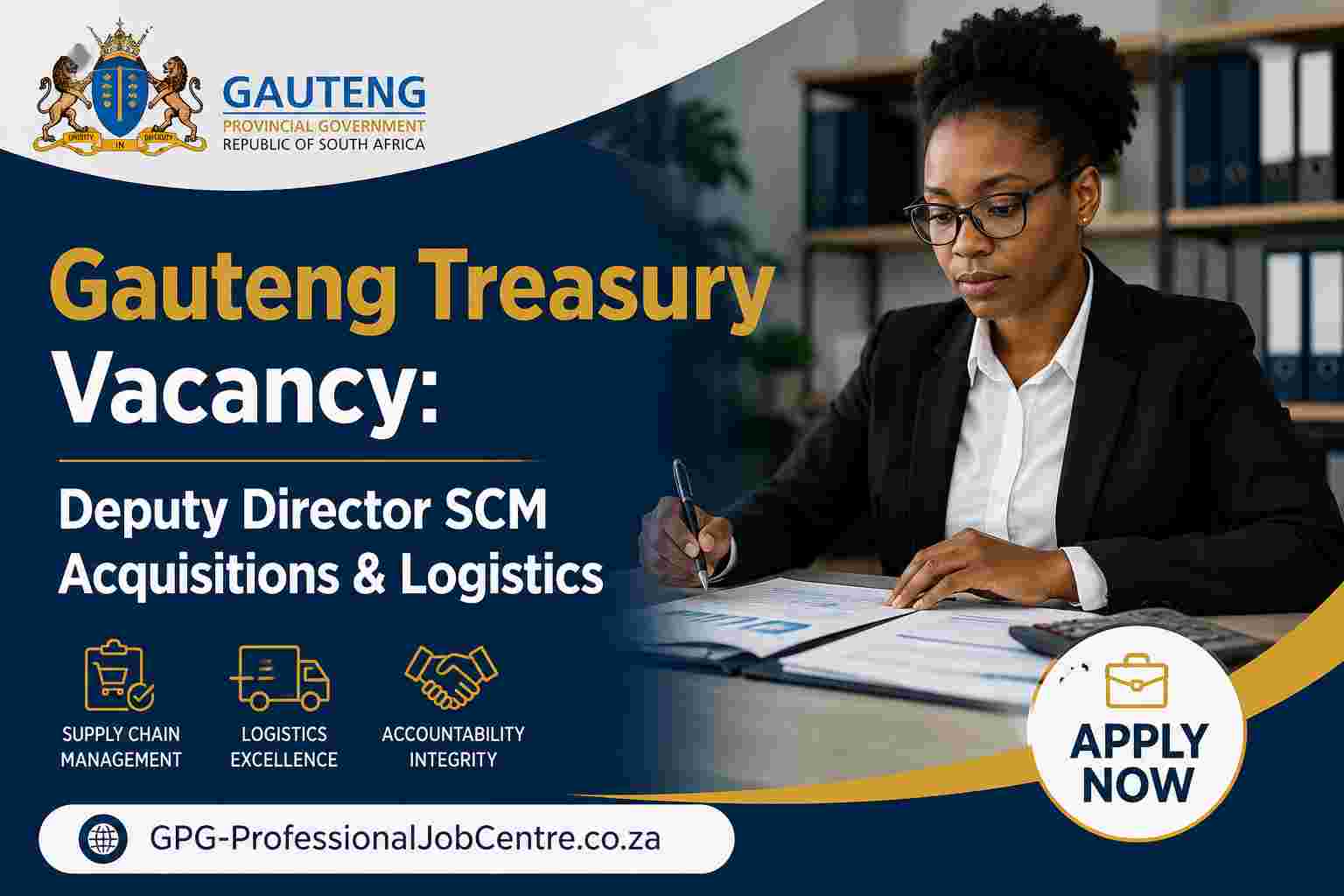 Gauteng Treasury Deputy Director SCM job vacancy announcement in Johannesburg.
