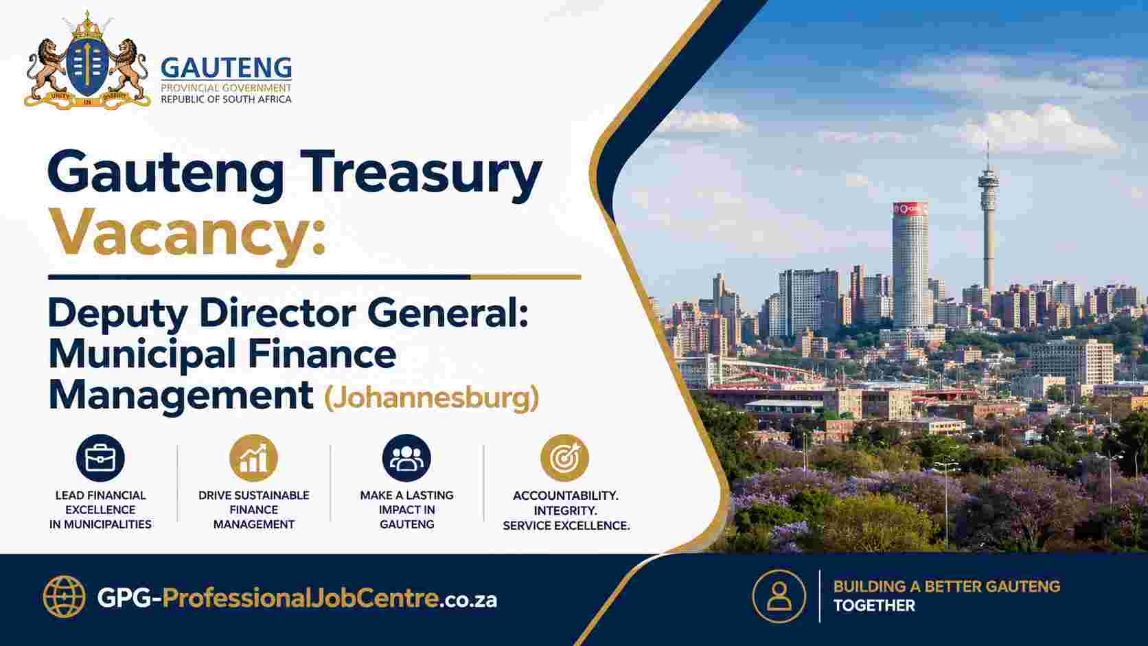 Gauteng Treasury Vacancy: Deputy Director General: Municipal Finance Management (Johannesburg)