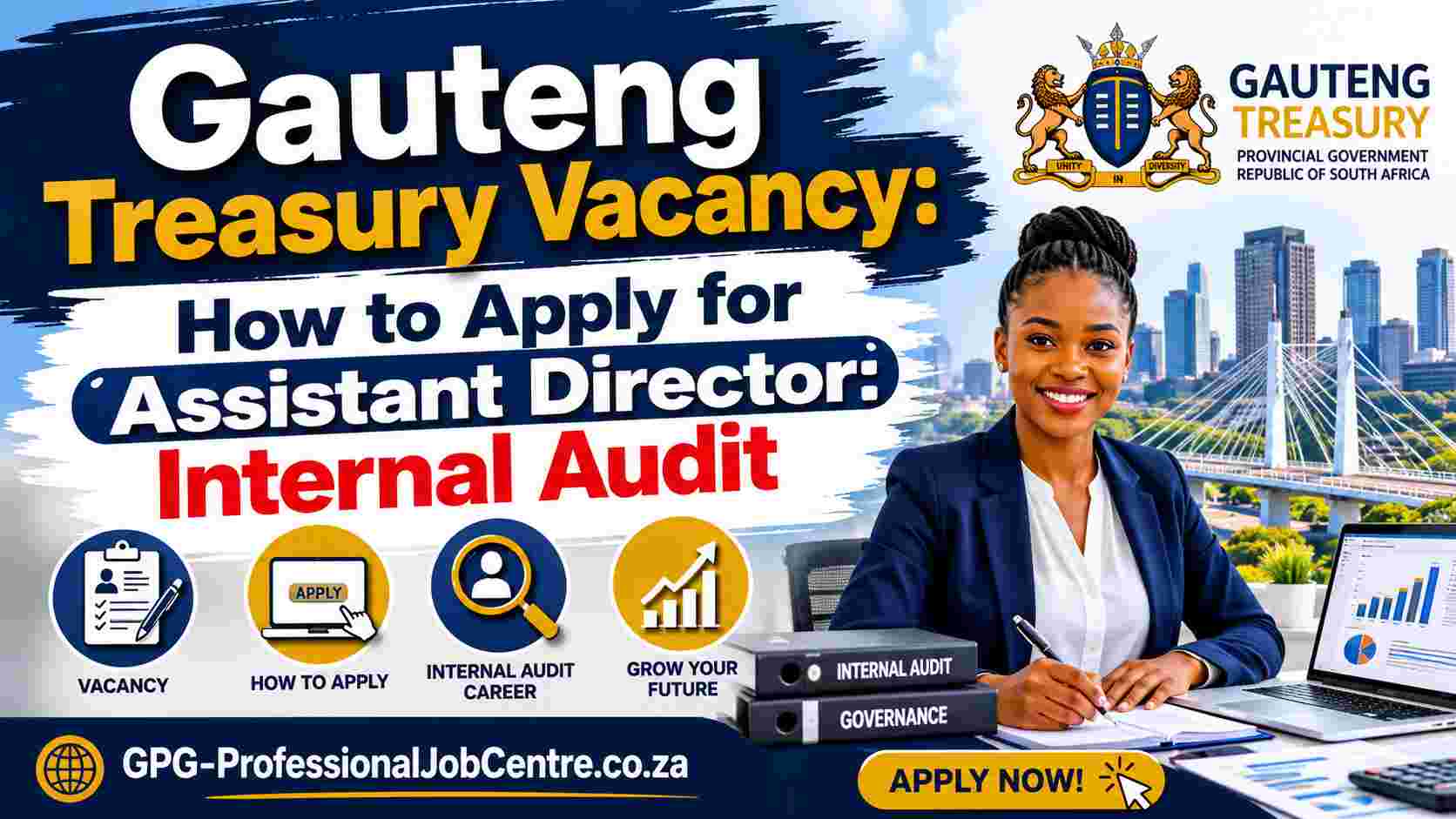 Gauteng Treasury building or professional auditor reviewing compliance documents for public sector governance.