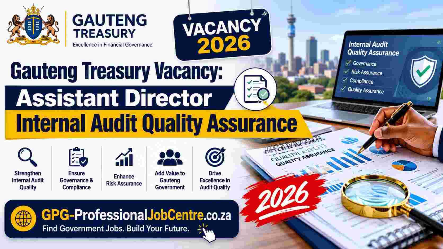 Office building representing Gauteng Treasury hosting the Assistant Director Internal Audit Quality Assurance vacancy in Johannesburg.