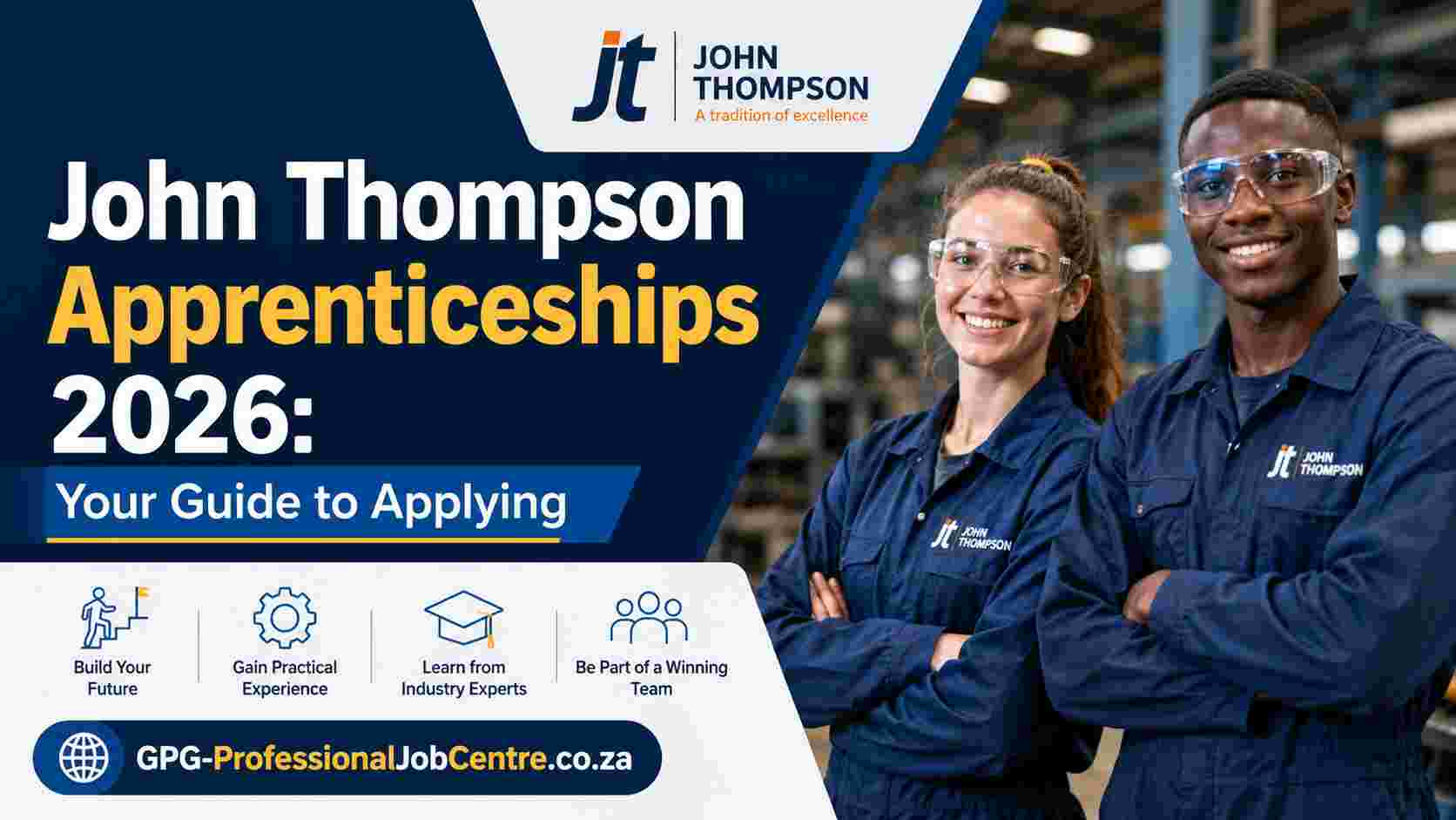 Promotional banner for the John Thompson Apprenticeships 2026 programme in Bellville.