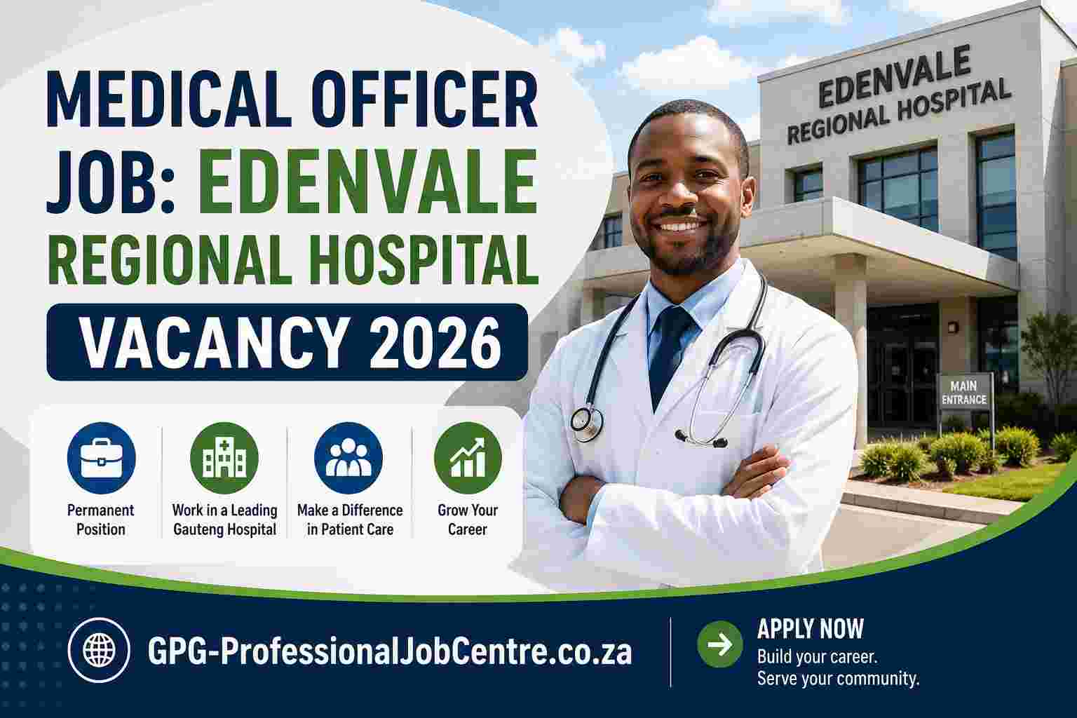 Medical Officer vacancy at Edenvale Regional Hospital O&G department building exterior.