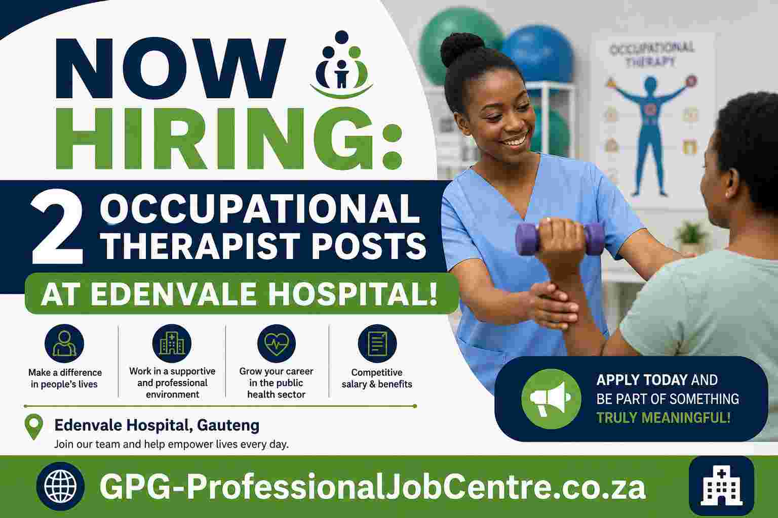 Occupational therapist helping a patient with physical rehabilitation exercises at Edenvale Hospital