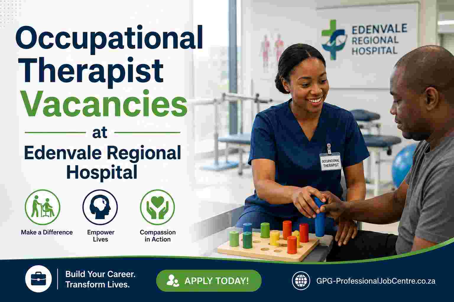 Occupational Therapist working with a rehabilitation patient at a hospital in Gauteng.