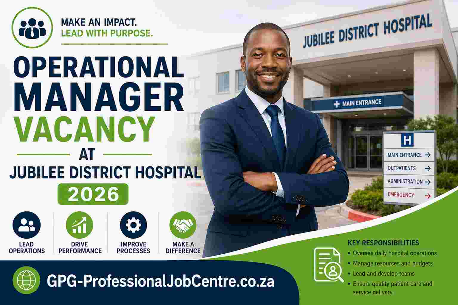 Jubilee District Hospital building in Gauteng South Africa representing the Operational Manager vacancy.
