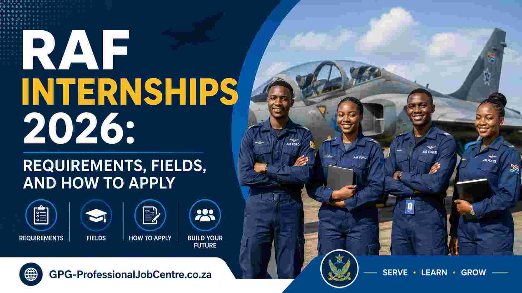 Unemployed South African graduates applying online for the RAF Internships 2026 programme.
