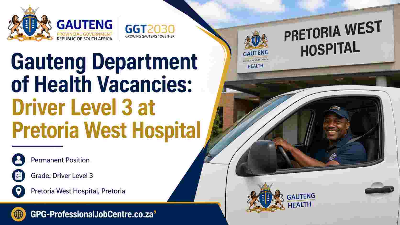 Driver Level 3 applicant tracking Gauteng Department of Health vacancies at Pretoria West Hospital