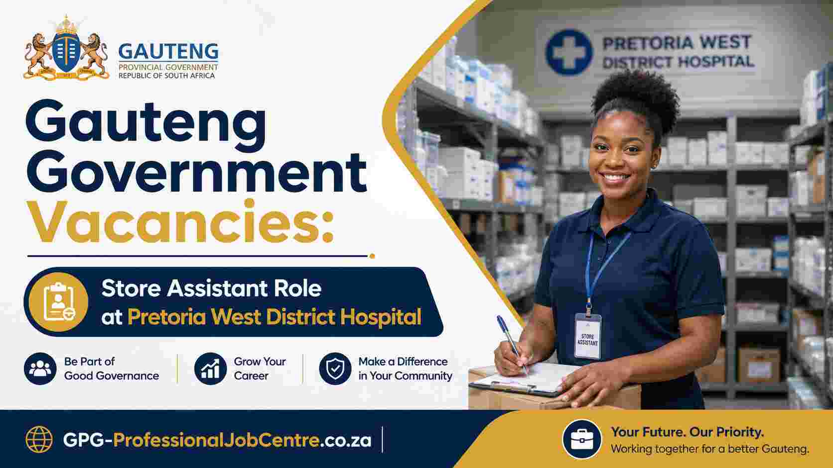 Store Assistant Level 2 vacancy notice for Pretoria West District Hospital under the Gauteng Department of Health.